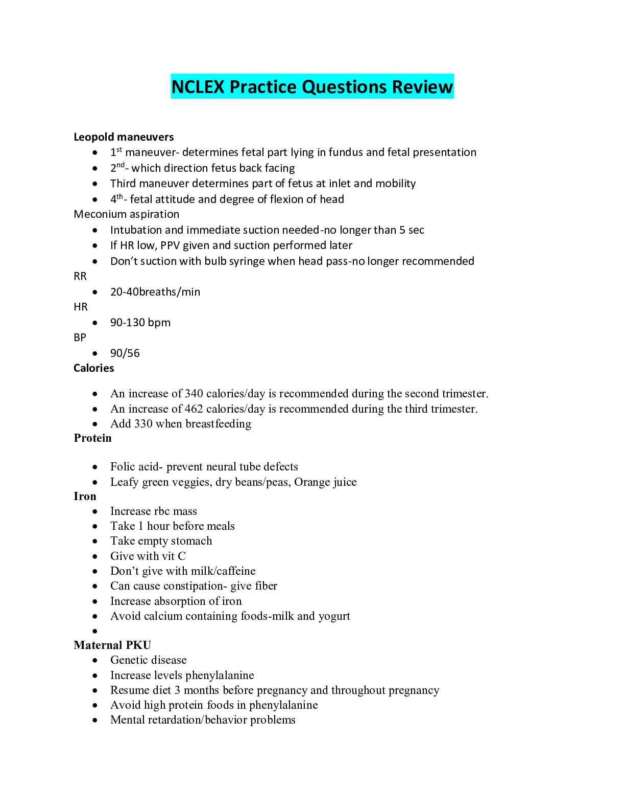 Preview image of NCLEX Practice Questions Review document